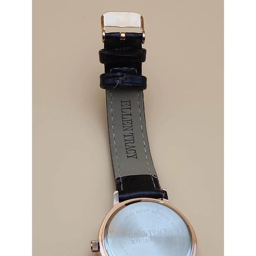 SEIKO ELLEN TRACY Watch Rose Gold Tone Deep Brown Alligator Band Heart CZ